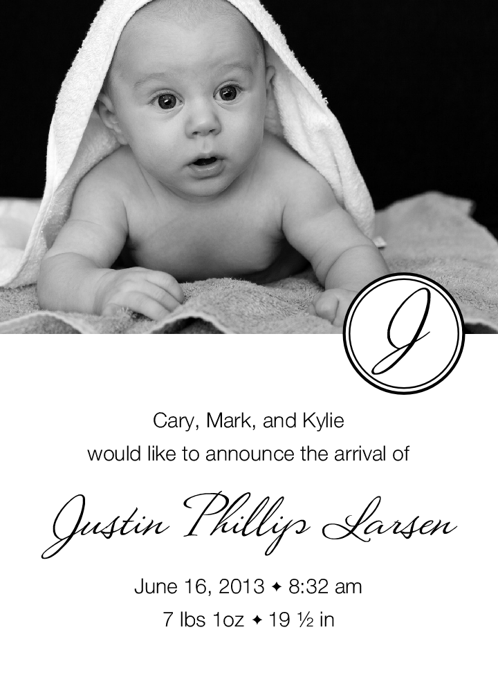 Contemporary Tempest Black and White Photo Birth Announcement